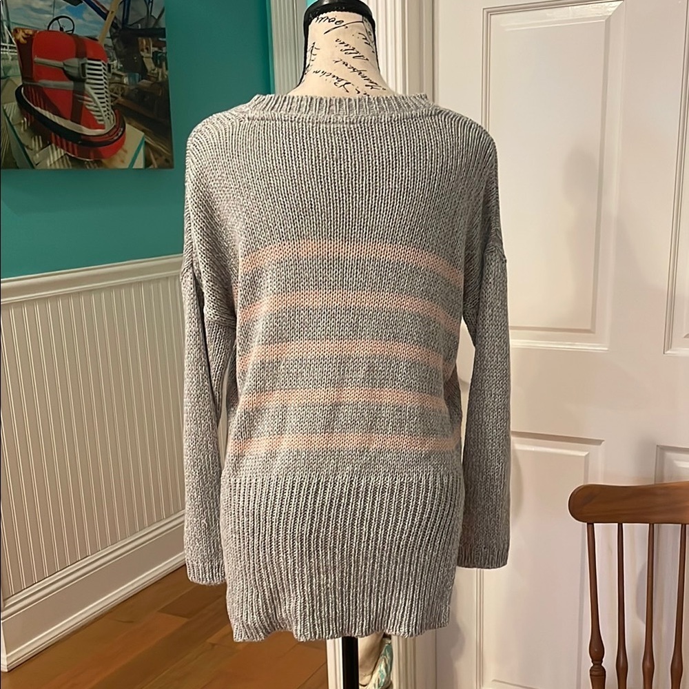 Alya Gray and Pink Striped Women's Sweater - Picture 3 of 4
